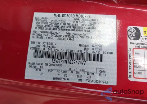 2006 Ford Mustang V6 z USA, uszkodzony, nr VIN 1ZVFT84N165262477